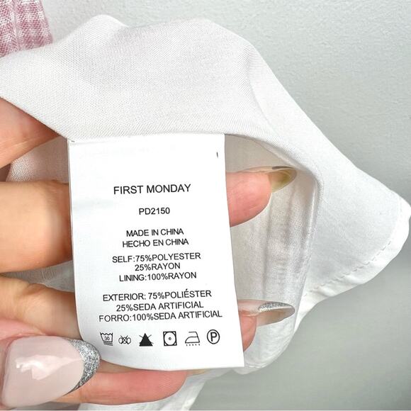 First Monday Pink and White Gingham Ruffle Trim Wrap Dress Small Coquette - Picture 6 of 8